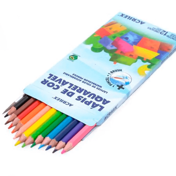 Lápis de Cor Aquarelável 12 Cores + Pincel