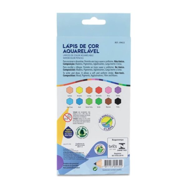 Lápis de Cor Aquarelável 12 Cores + Pincel