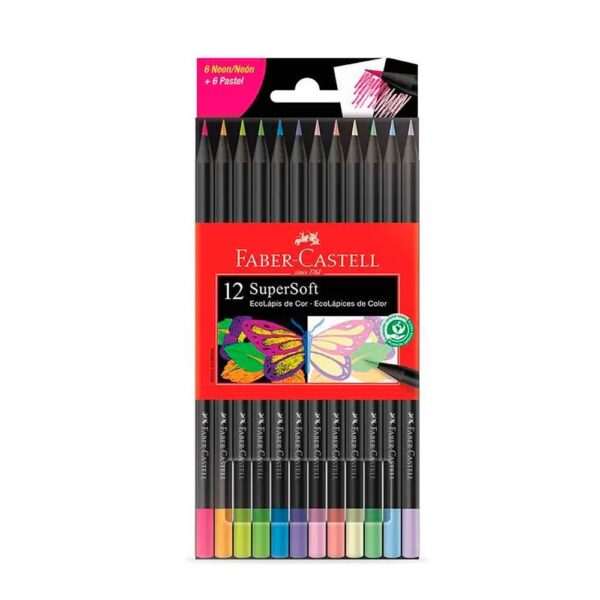 Lápis de Cor 12 Cores Neon e Pastel Redondo SuperSoft