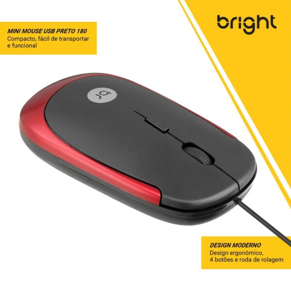 Mouse Bright USB Óptico 0180 Vermelho Preto