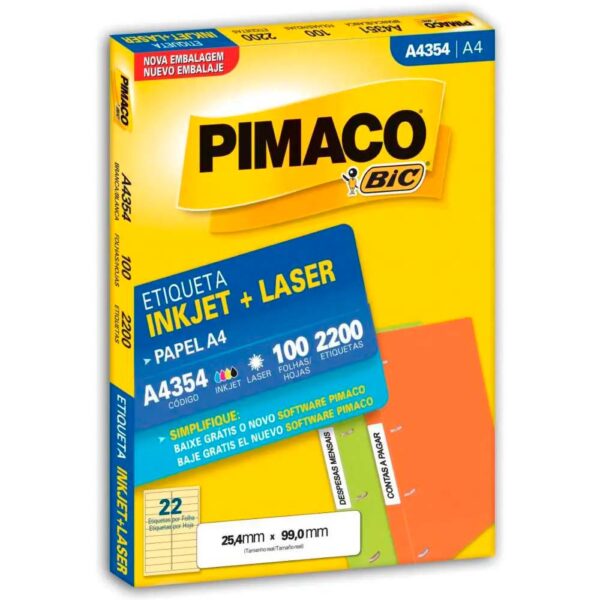 Etiqueta Ink-jet/laser A4 25,4X99,0mm A4354 Pimaco PT/2200