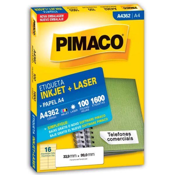 Etiqueta Ink-jet/laser A4 33,9X99,0mm A4362 Pimaco PT/1600