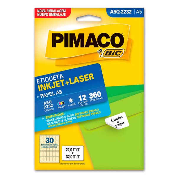 Etiqueta Ink-jet/laser A5 22,0X32,0mm A5Q2232 Pimaco PT/360