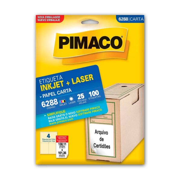 Etiqueta Ink-jet/laser Carta 138,11x106,36mm 6288 Pimaco PT/100