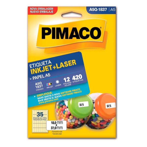 Etiqueta Ink-jet/laser A5 18,0X37,0mm A5Q1837 Pimaco PT/420