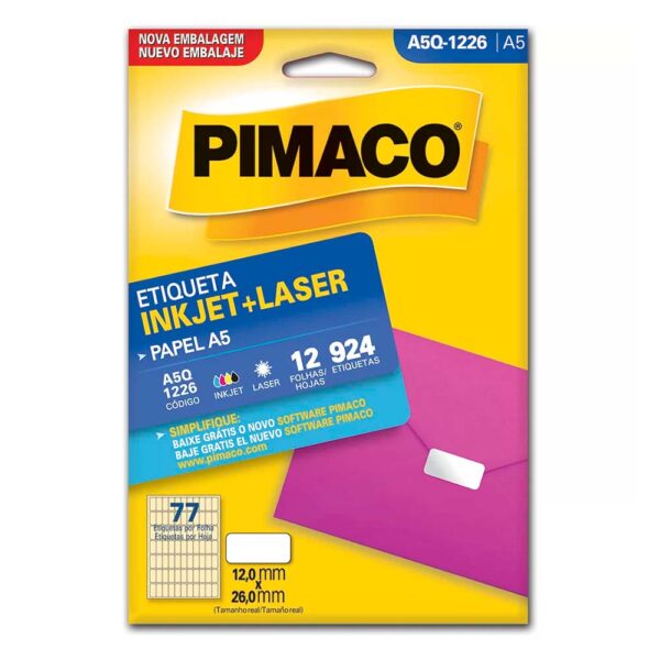 Etiqueta Ink-jet/laser A5 12,0X26,0mm A5Q1226 Pimaco PT/924