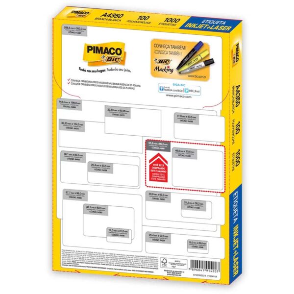Etiqueta Ink-jet/laser A4 55,8X99,0mm A4350 Pimaco PT/1000 - Image 2