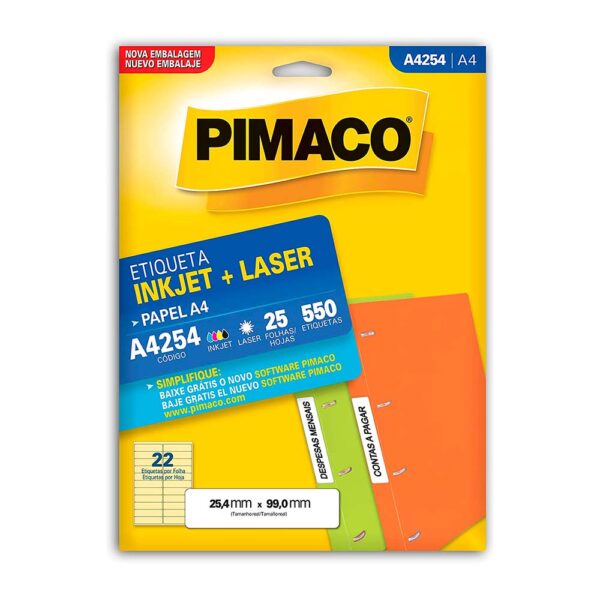 Etiqueta Ink-jet/laser A4 25,4X99,0mm A4254 Pimaco PT/550