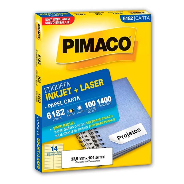 Etiqueta Ink-jet/laser Carta 33,9X101,6mm 6182 Pimaco PT/1400