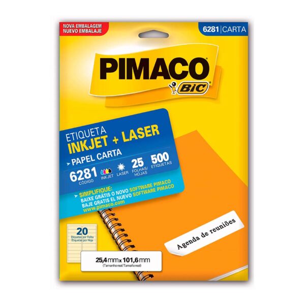 Etiqueta Ink-jet/laser Carta 25,4X101,6mm 6281 Pimaco PT/500