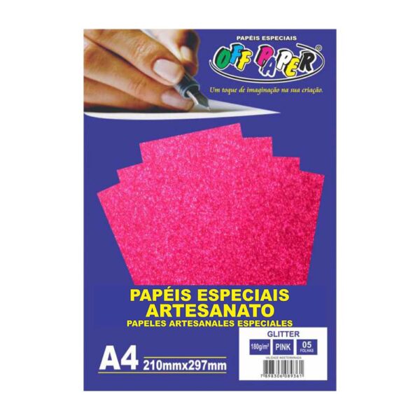 Papel Glitter A4 180g Pink C/5 Folhas Off Paper