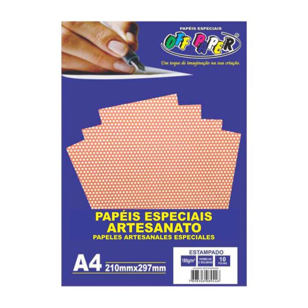 Papel Estampado A4 180g Vermelho com Bolinhas C/10 Folhas Off Paper