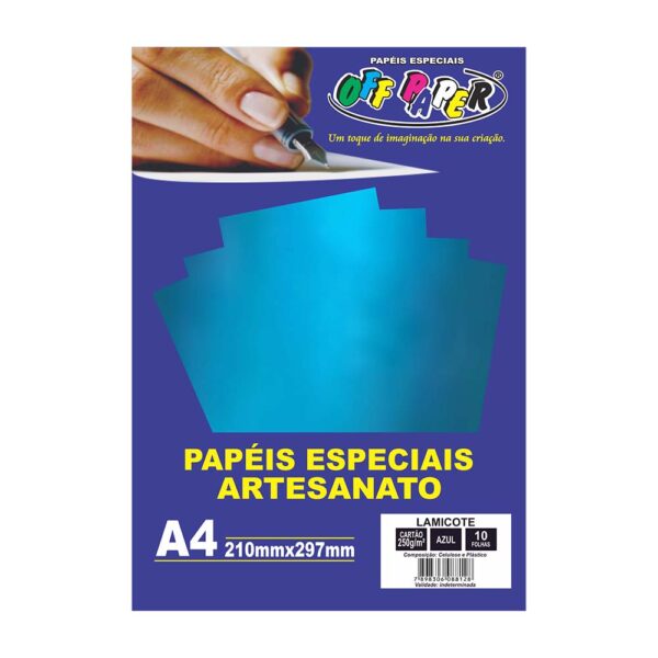 Papel Lamicote A4 250g Azul C/10 Folhas Off Paper