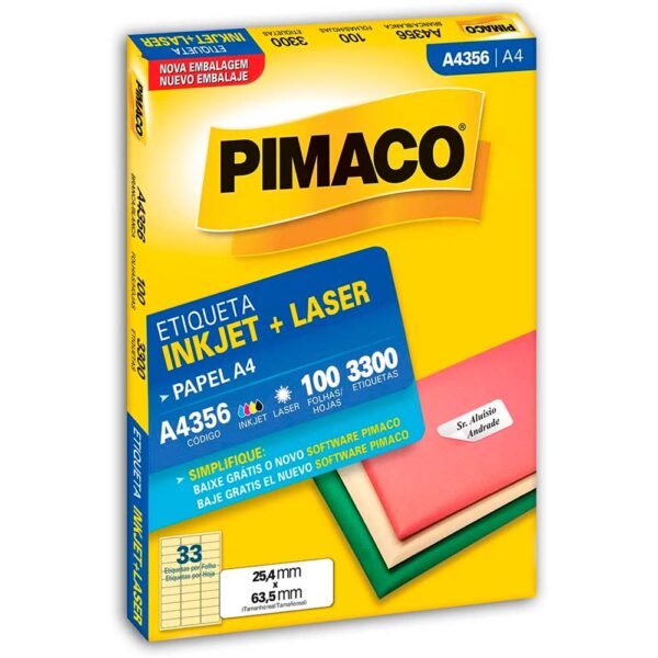 Etiqueta Ink-jet/laser A4 25,4X63,5mm A4356 Pimaco PT/3300