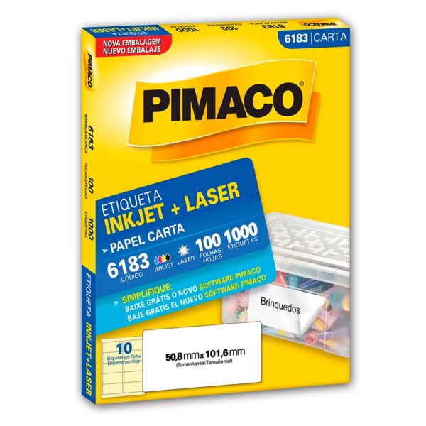 Etiqueta Ink-jet/laser Carta 50,8X101,6mm 6183 Pimaco PT/1000
