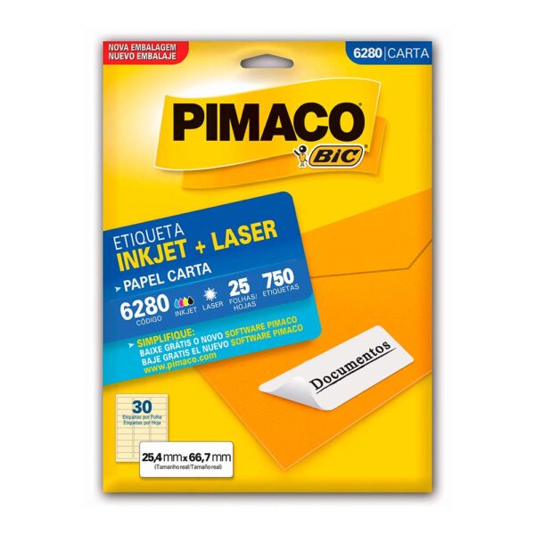 Etiqueta Ink-jet/laser Carta 25,4X66,7mm 6280 Pimaco PT/750