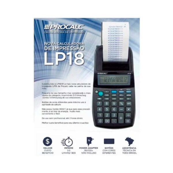 Calculadora Com Bobina de Mesa 12 digitos LP18 + Fonte Bivolt Procalc - Image 4