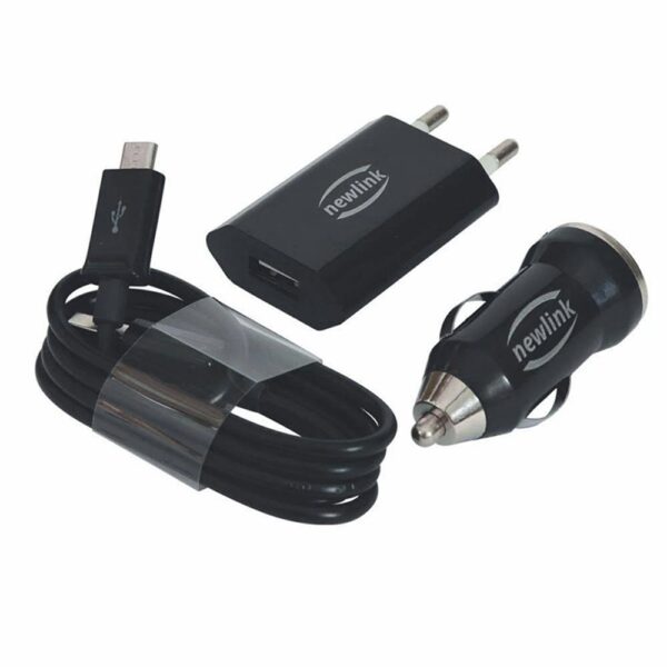 Kit Carregadores Micro Usb Automotivo E Tomada Newlink Kt100 Preto