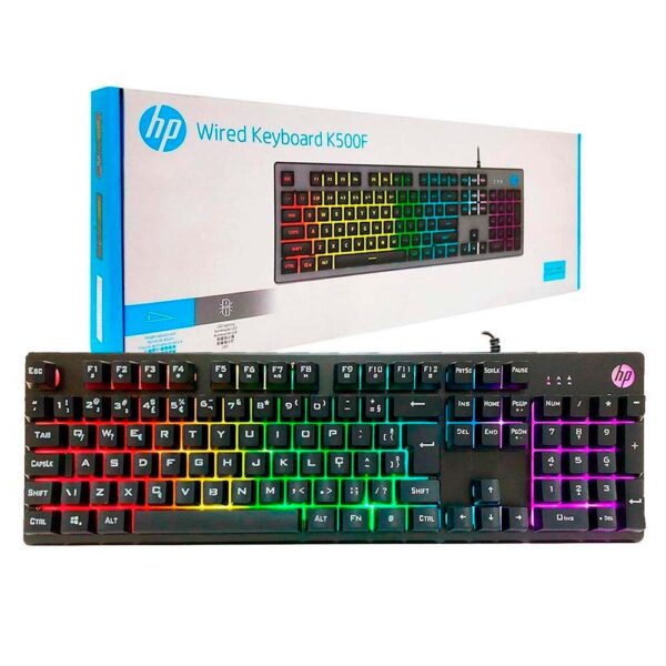Teclado Gamer K500F Preto LED Multicolorido USB ABNT2 HP - Image 3