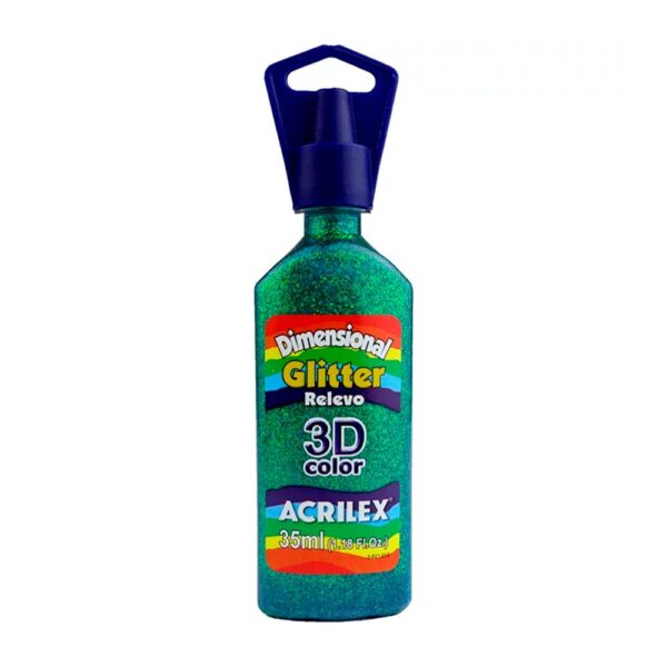 Tinta Dimensional Relevo 3D Glitter Verde 35 Ml Acrilex