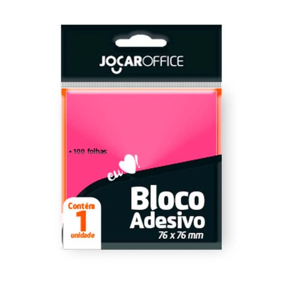Bloco Adesivo Rosa 76mmX76mm 100 Folhas Jocar Office