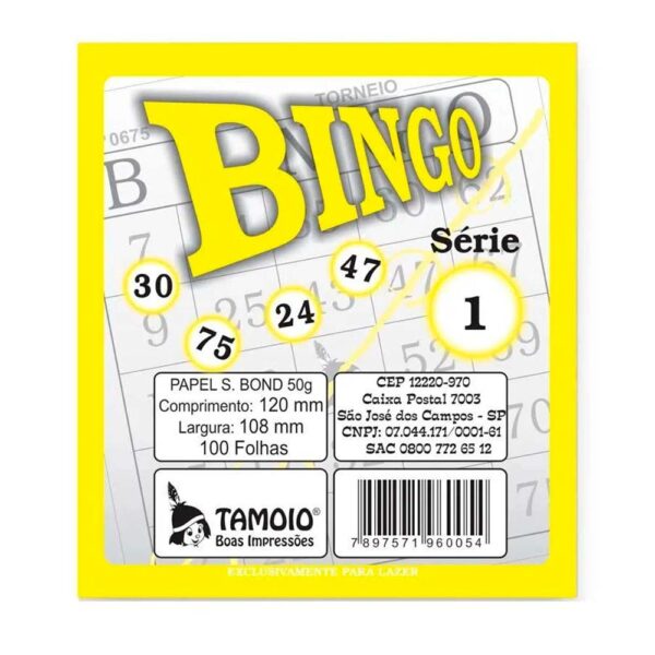 Cartela De Bingo Amarelo 120x108mm 100 Folhas Tamoio