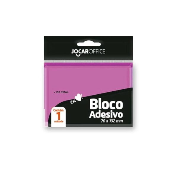 Bloco Adesivo 76mmX102mm Rosa 100 Folhas Jocar Office