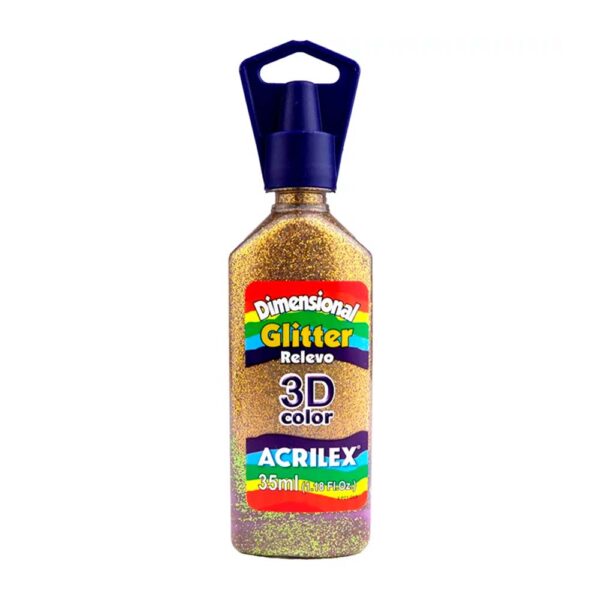 Tinta Dimensional Relevo 3D Glitter Ouro 35 Ml Acrilex