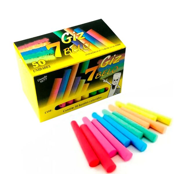 Giz Escolar Colorido 50 Unidades 7 Belo