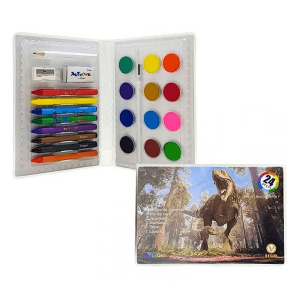 Kit Estojo Pintura 24 Peças Giz Lápis + Tinta Aquarela Artzone - Image 2