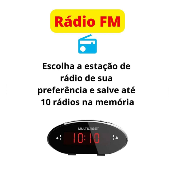 Rádio Relógio Digital Fm Despertador Sp399 Multilaser - Image 3