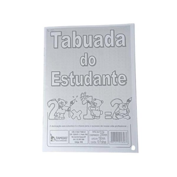 Caderno de Tabuada do Estudante 10 Folhas Tamoio