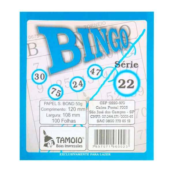 Cartela De Bingo Azul 120x108mm 100 Folhas Tamoio