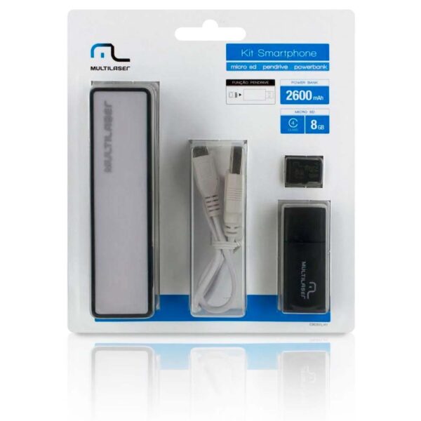 Kit Power Bank Pendrive Cartão De Memória 8gb Multilaser