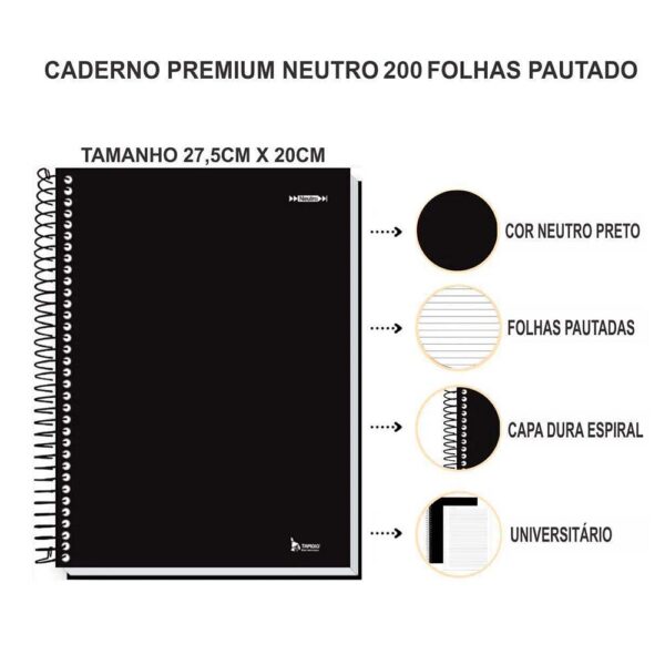 Caderno Universitário Espiral Capa Dura Neutro 200 Folhas Tamoio - Image 4