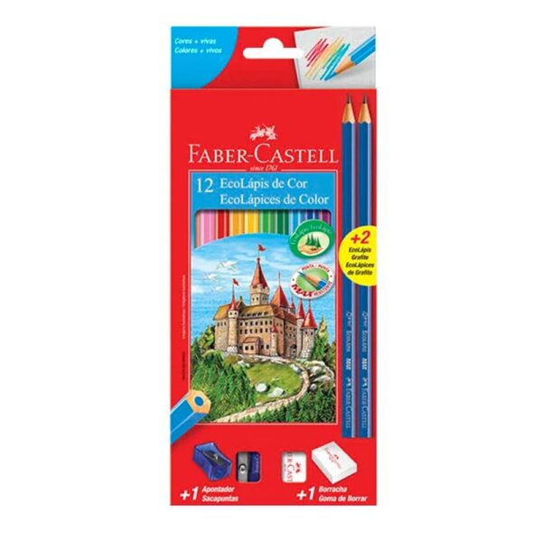 Lápis de Cor 12 Cores + 2 Lápis Grafite + Apontador + Borracha Faber-Castell - Image 2