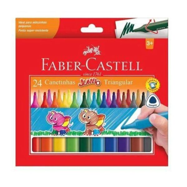 Caneta Hidrográfica Jumbo 24 Cores Triangular Faber Castell