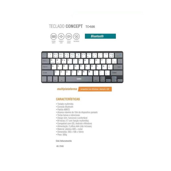 Teclado Sem Fio Bluetooth Concept Tc506 Ultra Slim Silencioso Oex - Image 3