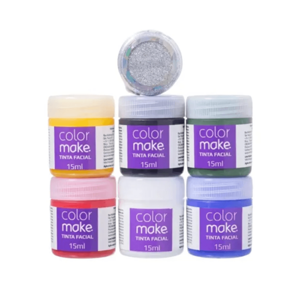 Tinta Facial 6 Cores 15ml C/ Pincel e Glitter Colormake - Image 3