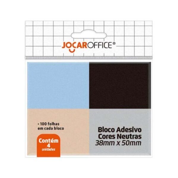 Bloco Adesivo 38x50mm Cores Neutras C/ 100 Folhas Jocar Office