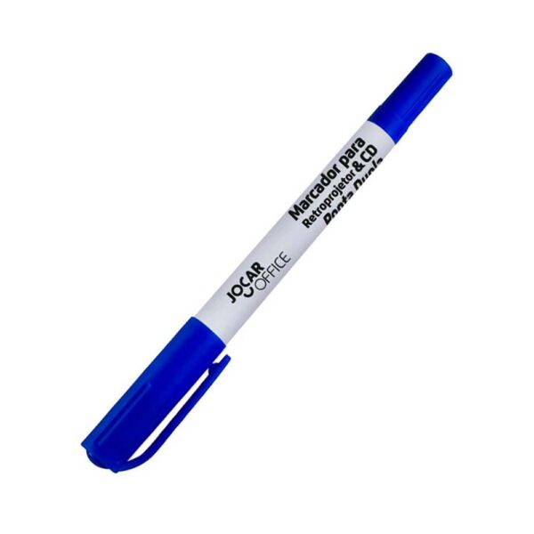 Marcador Retroprojetor Permanente Azul CD Ponta Dupla Jocar