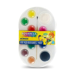 Tinta Aquarela Pastilha 12 Cores com Pincel Acrilex