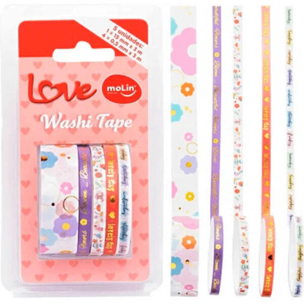 Fita Adesiva Washi Tape Decorativa com 05 Rolos Molin - Image 2