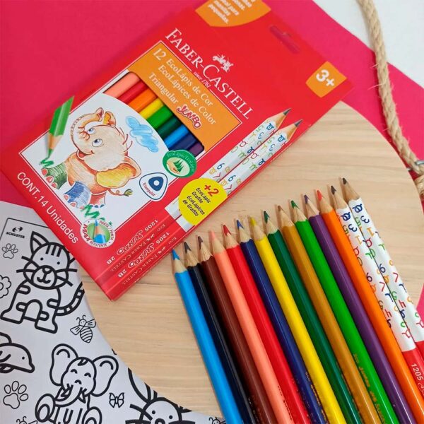 Lápis de Cor Jumbo 12 Cores + 2 Ecolápis Grafite Triangular Faber Castell - Image 6