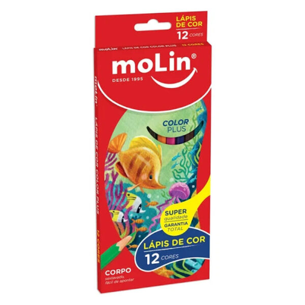 Lápis de Cor Sextavado 12 Cores Color Plus Molin