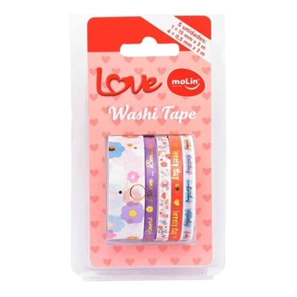 Fita Adesiva Washi Tape Decorativa com 05 Rolos Molin