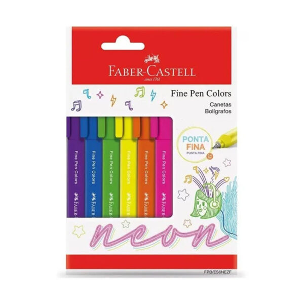 Caneta Fine Pen Colors 6 Cores Neon Faber Castell