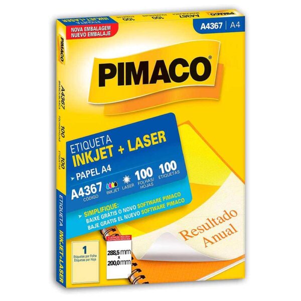 Etiqueta Ink-jet/laser A4 288,5X200,0mm A4367 Pimaco PT/100