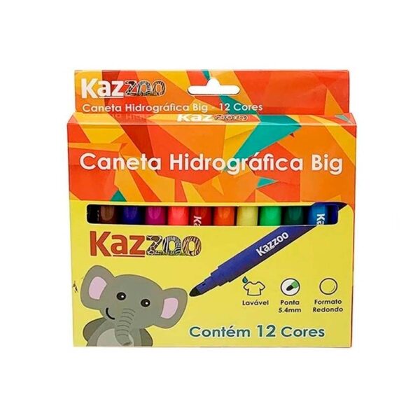Canetinha Hidrográfica Big 12 Cores Lavável Kaz