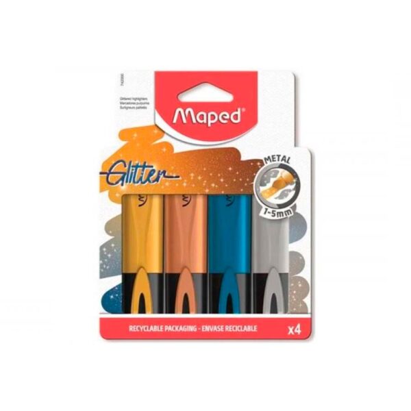 Caneta Marca Texto Glitter Metal 4 Cores Maped